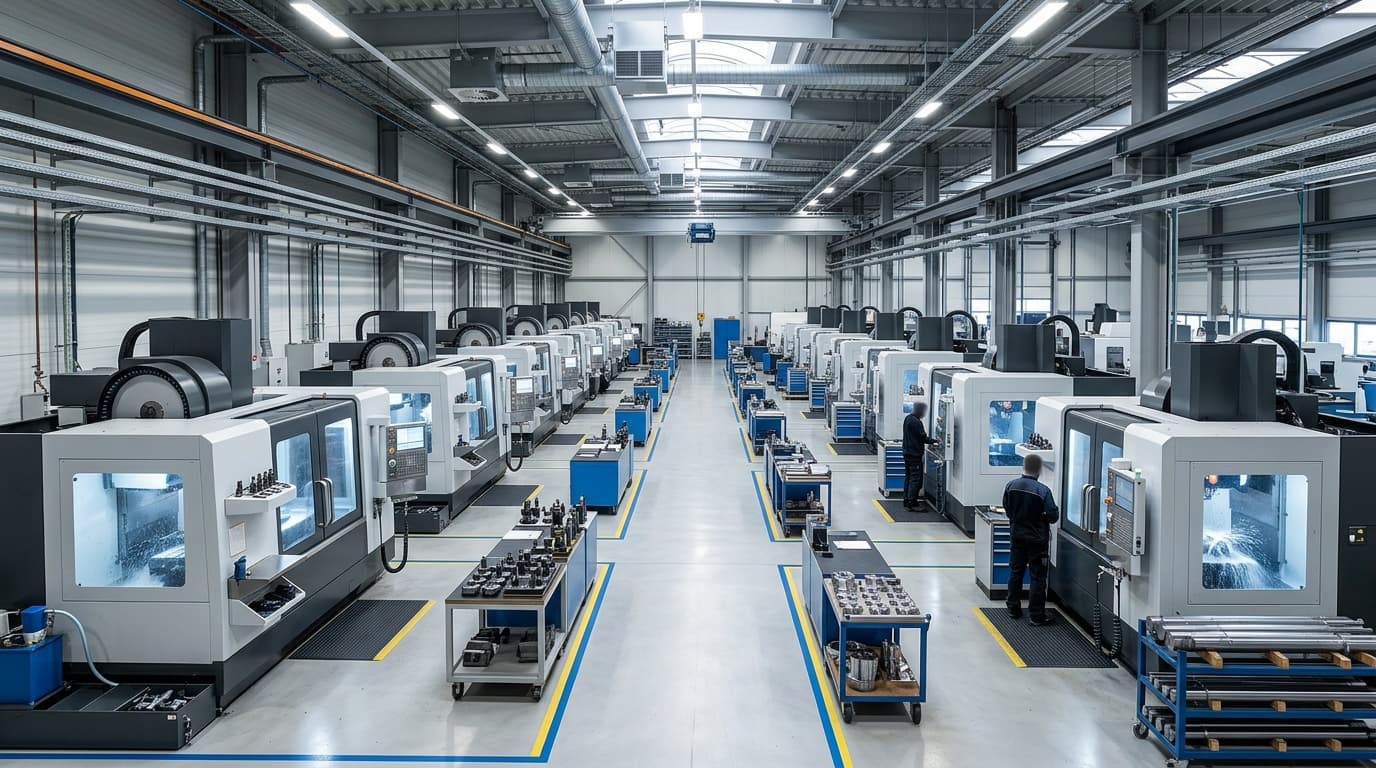 CNC workshop floor for precision EOAT machining capability